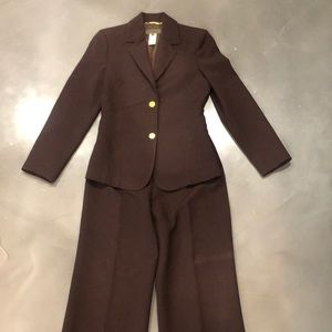 Les Copains chocolate brown pantsuit/gold buttons